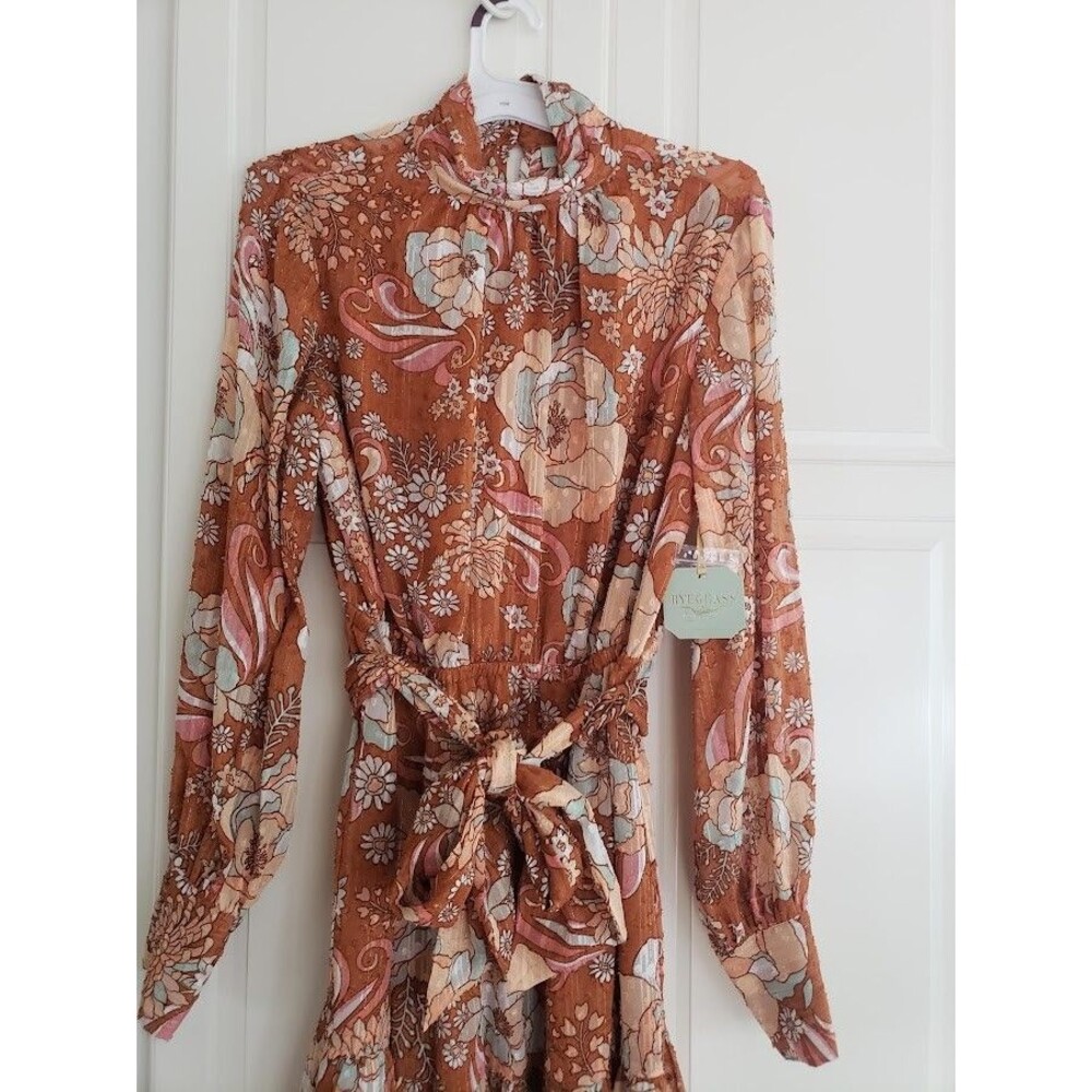 Ryegrass Long Sleeve Brown Floral Dress  - Womens size LARGE - NEW with tags - Picture 4 of 6